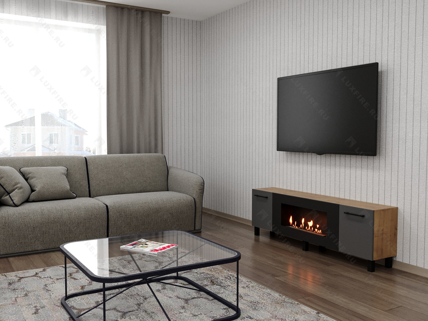 Тумба универсальная Lux Fire "Байкал Р" с ножками 1600, дуб вотан/графит матовый с биокамином 900 Тумба универсальная Lux Fire "Байкал Р" с ножками 1600, дуб вотан/графит матовый с биокамином 900 по цене 72 954 руб.