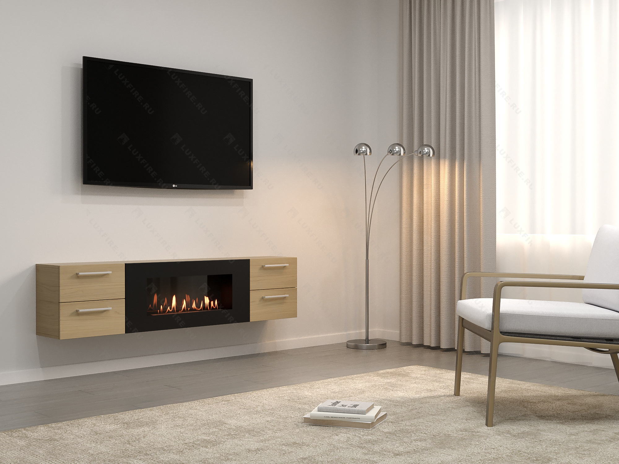 Тумба ТВ Lux Fire "Нева" настенная 1700 матовая, светлый дуб с биокамином 900 Тумба ТВ Lux Fire "Нева" настенная 1700 матовая, светлый дуб с биокамином 900 по цене 99 070 руб.