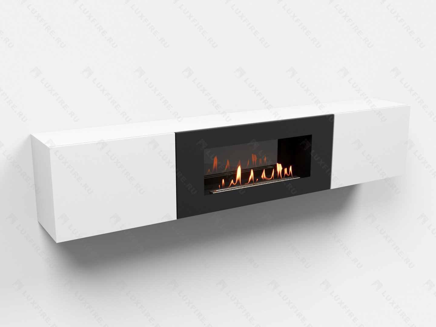 Тумба ТВ Lux Fire "Ладога" настенная 1800 матовая, белая с биокамином 900 Тумба ТВ Lux Fire "Ладога" настенная 1800 матовая, белая с биокамином 900