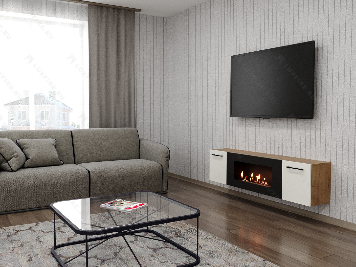 Тумба универсальная Lux Fire "Байкал Р" с ножками 1600, дуб вотан/белый матовый с биокамином 900 Тумба универсальная Lux Fire "Байкал Р" с ножками 1600, дуб вотан/белый матовый с биокамином 900 по цене 72 954 руб.