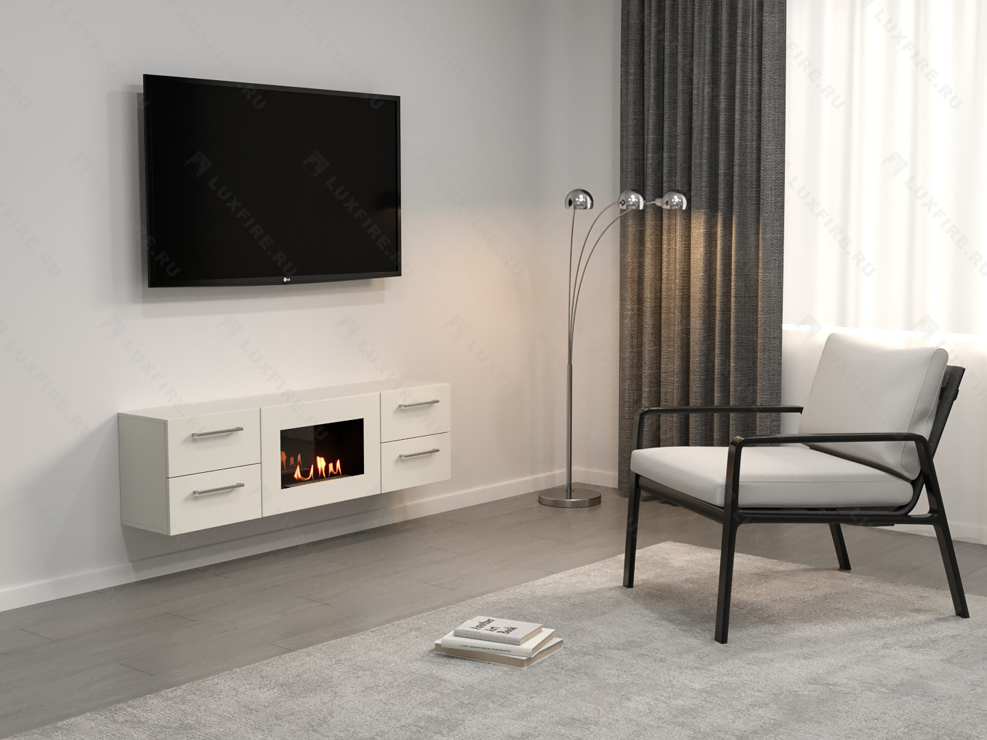 Тумба ТВ Lux Fire "Белая Роза" настенная 1400, с белым биокамином Тумба ТВ Lux Fire "Белая Роза" настенная 1400, с белым биокамином по цене 91 470 руб.