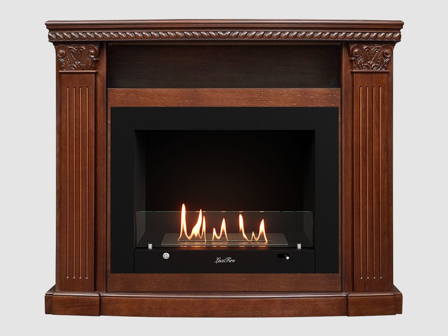 Каминный портал МДФ "Людовик 1300" с биокамином Lux Fire "Фаер Бокс 3- 33" (темный орех) по цене 110 800 руб.