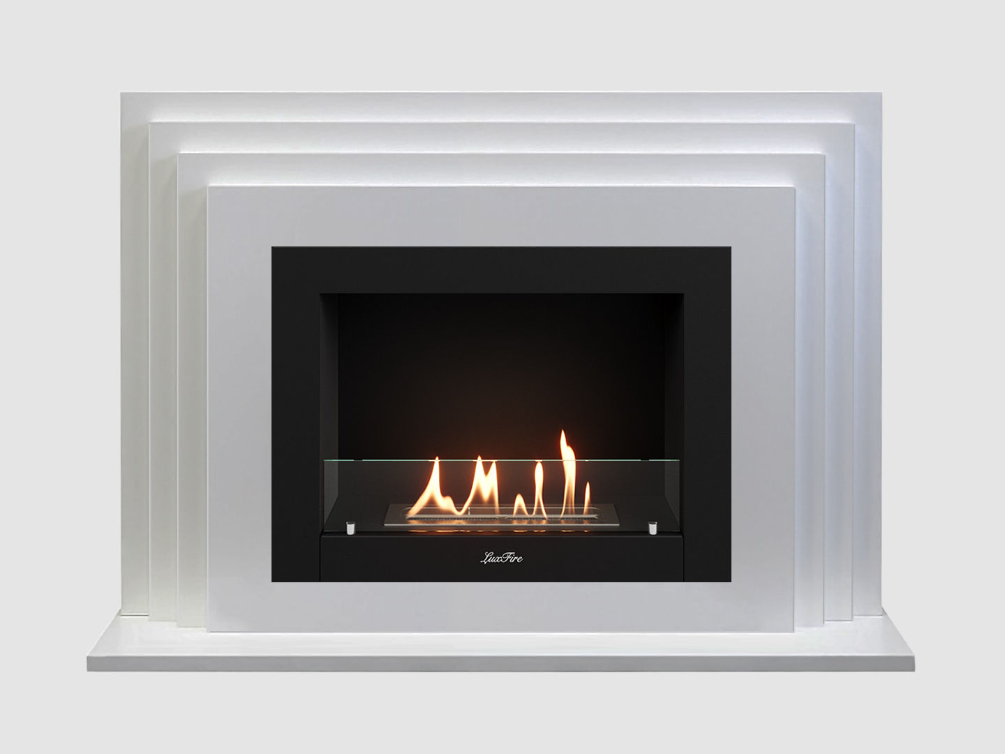 Каминный портал МДФ "Амстердам 1230" с биокамином Lux Fire "Фаер Бокс 2-30" (белый) по цене 81 100 руб.